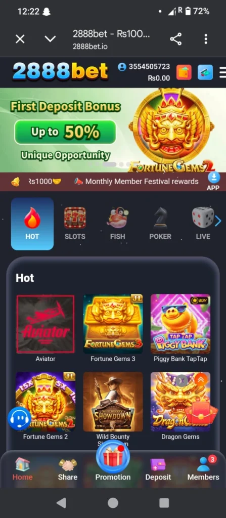 2888Bet Game dashboard